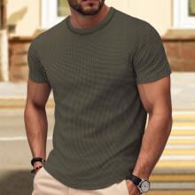 (Army Green, L) Sommer T-skjorte med korte ermer for menn, pustende, slim fit, løping, sportstopp, trendy