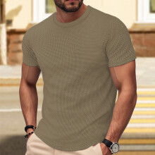 (Khaki, S) Sommer T-skjorte med korte ermer for menn, pustende, slim fit, løping, sportstopp, trendy