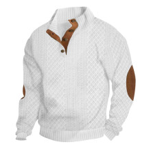 (White, XXXL) Męski sweter z dzianiny żakardowej na wiosnę i jesień, z kołnierzykiem stójką i długim rękawem, do noszenia na co dzień