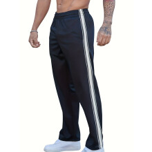 (Navy Blue, S) Pantaloni da tuta da uomo in cotone perlato con strisce laterali - Pantaloni sportivi casual a gamba larga e dritta