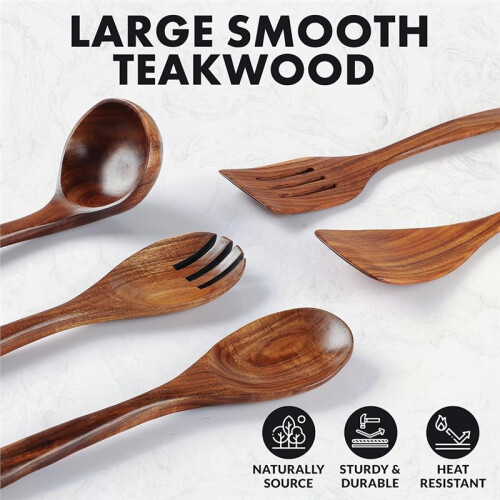 Wooden Spoon Kitchen 5-Piece Set: Comfortable Non-Stick Spatula, Spatula Separator, Fork, Serving Spoon 1
