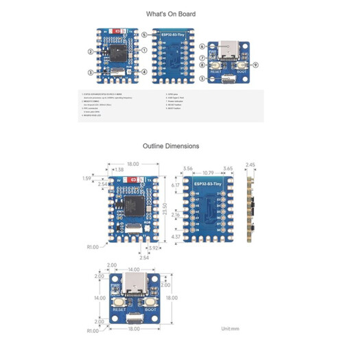 ESP32-S3 -Ontwikkelingsbord, ESP32-S3FH4R2 Dual-Core 240MHz, Optionele USB-Adapter, Compacte IoT-Microcontrollermodule 1