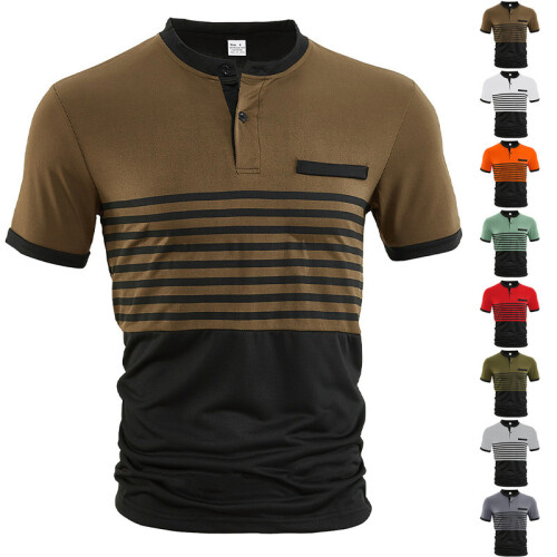 (White, S) Polo rayé d'été pour homme, manches courtes, style décontracté 1