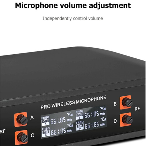 Wireless Microphone+Headsets Handheld 4 Channel UHF Fixed Frequency Dynamic Microphone System for Karaoke Band Church EU