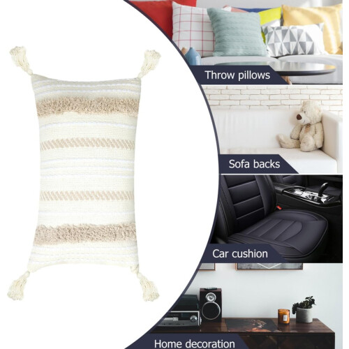 Practical Decorative Throw Pillow Cover 100% Cotton Cloth Rectangular Shape Tassel Decors Simple Beauty Elegance 2