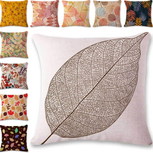 2pcs Leaves Pattern Linen Pillow Covers Minimalist Chic Sofa Pillowcase Creative Decorative 1