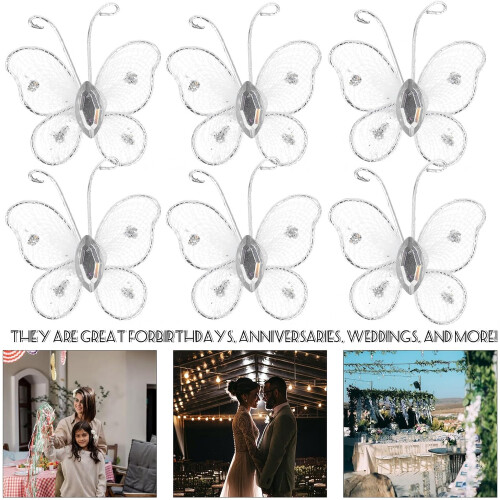 50pcs Butterfly Craft Decorations White Metal Cloth Simulation Three-Dimensional 2