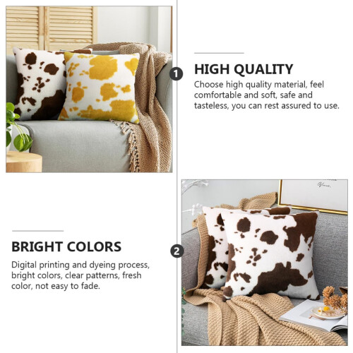 2pcs Cow Pattern Sofa Pillowslip Plush Throw Pillow Covers Reusable 2