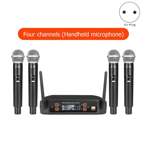 Wireless Microphone Handheld 4 Channel UHF Fixed Frequency Dynamic Microphone System for Karaoke Wedding Party Stage EU 1