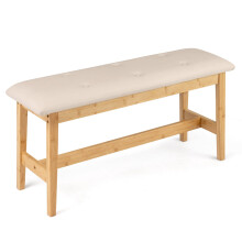 Bambusbank mit Kunstlederkissen, 100 cm, Beige