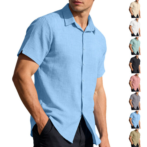 (White, S) Men's Buttoned Short Sleeve Hawaiian Solid Polo Casual Shirt 1