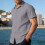 (Light Green, L) Men's Buttoned Short Sleeve Hawaiian Solid Polo Casual Shirt 4