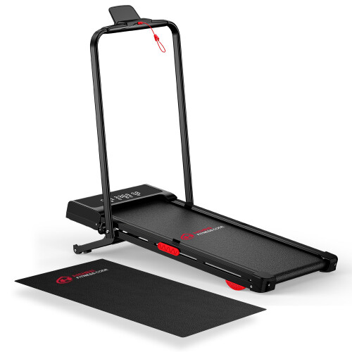 (Black)Folding Incline Treadmill with Handrail 1-10km/h,With Mad 1