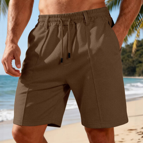 (Green, M) Men's Summer Loose Drawstring Pineapple Check Composite Shorts Beach Pants 2