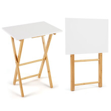 Klappbare TV-Tabletts aus Bambus, 2er-Set - Weiß & Natur