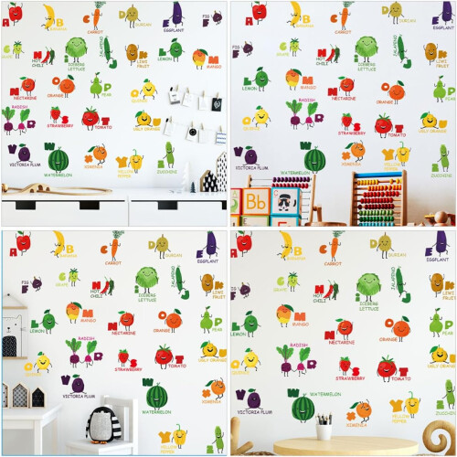 Letter Wall Sticker PVC Cartoon Fruit and Vegetable Pattern Self-Adhesive Educational Decal 2