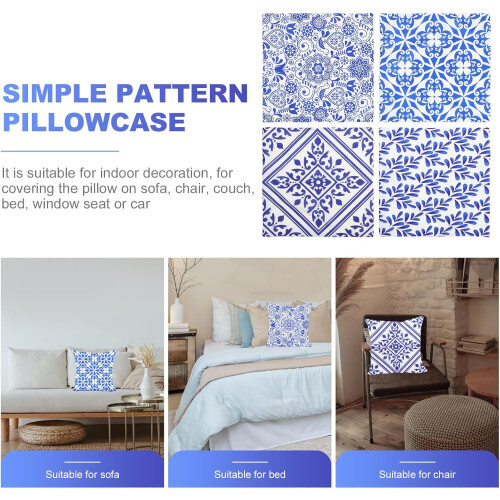 4pcs Short Plush Square Throw Pillow Protector Sofa Cushion Covers Blue Decorative 2