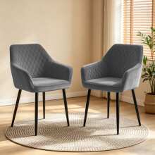 (GREY) Set of 2 Velvet/Suede/Faux leather Padded Dining Chairs Sturdy Metal Legs