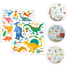 2 vellen cartoon dinosaurus muurstickers, zelfklevende, reflecterende muurstickers voor jongens- en meisjeskamerdecoratie