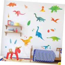 2sheets cartoon dinossauro adesivos de parede autocolantes reflexivos para meninos e meninas decoração do quarto