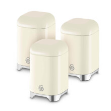 Swan Solace Set of 3 Canisters for Tea, Coffee and Sugar, Durable Iron Body Wipes Clean, Each Canister is 1.5L, Cream, SWKA18541CRM