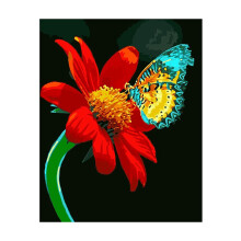 Peinture par NuméRos 16X20 Pouces pour Adultes et Enfants, Kit de Peinture Acrylique Bricolage avec Pinceaux, Fleur Rouge avec Papillon