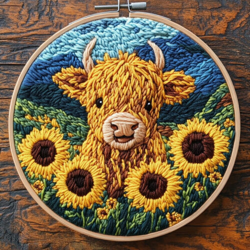 Nålstanskit Highland Cow Solrosor 20x2cm