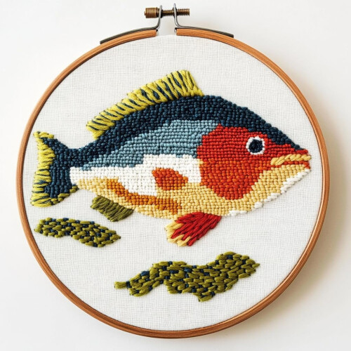 Punch Needle Kit Bass Fish Pattern 20x20cm