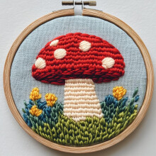Red Fox Mushroom Punch Needle Kit för nybörjare