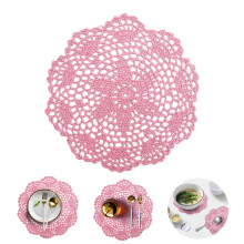 Mantel individual redondo de algodón con estampado floral de ganchillo, 20 cm.