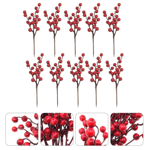 Rami artificiali di ciliegio rosso per decorazioni natalizie (10 pezzi)