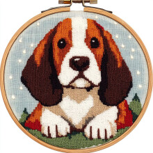 Nålstansningssats: Basset Hound-design, 20x20 cm nybörjarset