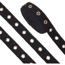Schwarzes Baumwollband mit goldenen Ösen, 1 Zoll x 6,25 Yards