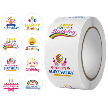 Pacote de Adesivos de Feliz Aniversário – 500 unidades redondas, 2,5 cm, 8