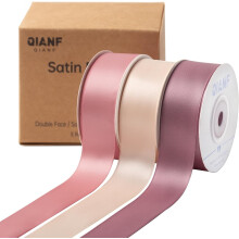 Fita de cetim dupla face rosa-pó, 2,5 cm x 41 m (3 rolos)