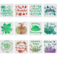 Plantillas de plástico para otoño y Acción de Gracias, 12 unidades, 11.8 x 11.8 pulgadas.