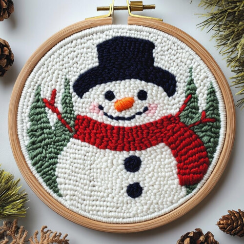 Punch Needle Set Schneemann-Design 20x20cm