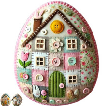 Kit de manualidades de huevos de Pascua con patchwork y materiales de bordado.