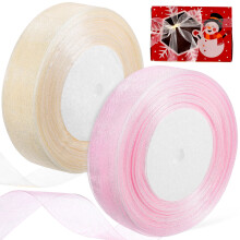 2 Rollen beigefarbenes Polyester-Geschenkband, je 45 m