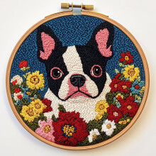 Boston Terrier Punch Needle Kit – Stämplat Mönster, Ring &