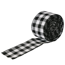 Panglică de pânză de Crăciun cu margini împletite, 2m x 5cm, alb-negru