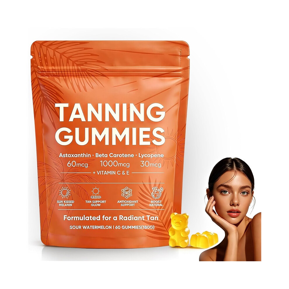 (1) 2026 New Skin Tanning Gummies for Women,Astaxanthin, Beta Carotene & Lycopene Blend,Sour Watermelon Flavor,Vegan&Sugar-Free,60 Count.