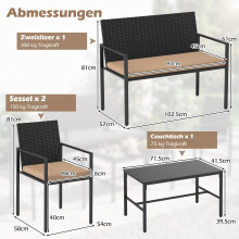 4-delige rotan tuinset met glazen tafel