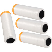 4 Rotoli di Fogli di Plastica Trasparente 4.9X 65.5 Ft Pellicola per Mascheratura Pre-Nastrata Panni Gocciolanti per la Verniciatura di Rivestimenti