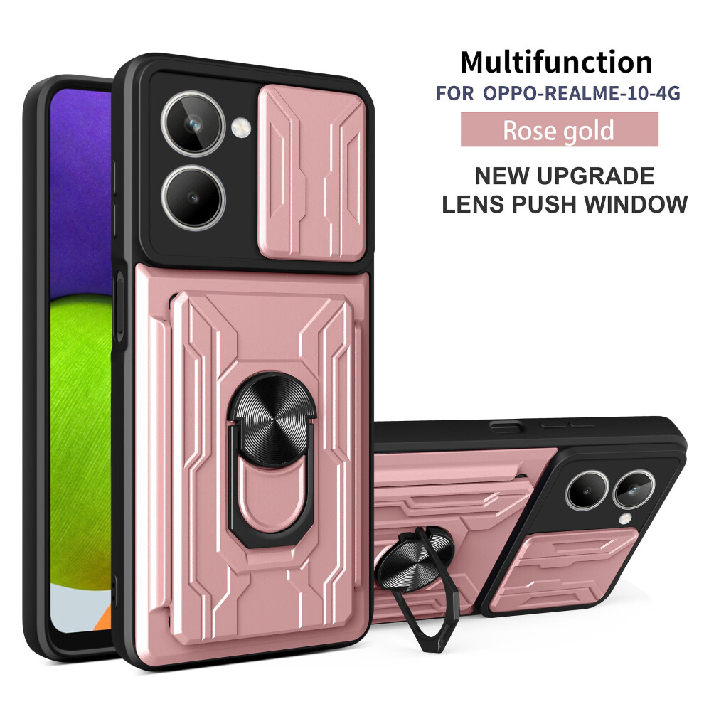 Magnetic Phone Case Compatible Oppo Realme 10 4G Slide Camera Lens Protection And Built In 360 Rotatable Ring Holder:rose Gold 8104263151713