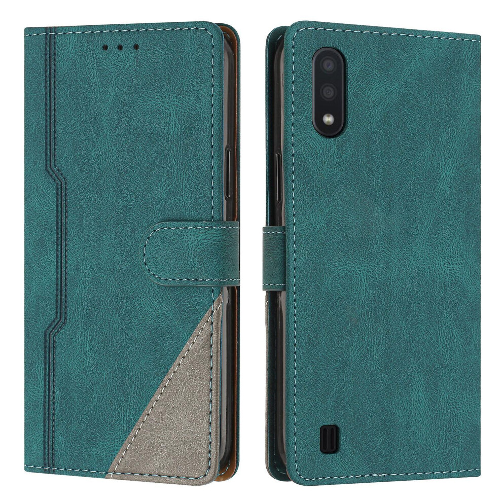 Leather Magnetic Clasp Case With Flip Wallet Stand Function Cover Compatible Samsung A01 M01: Green 7465757429918