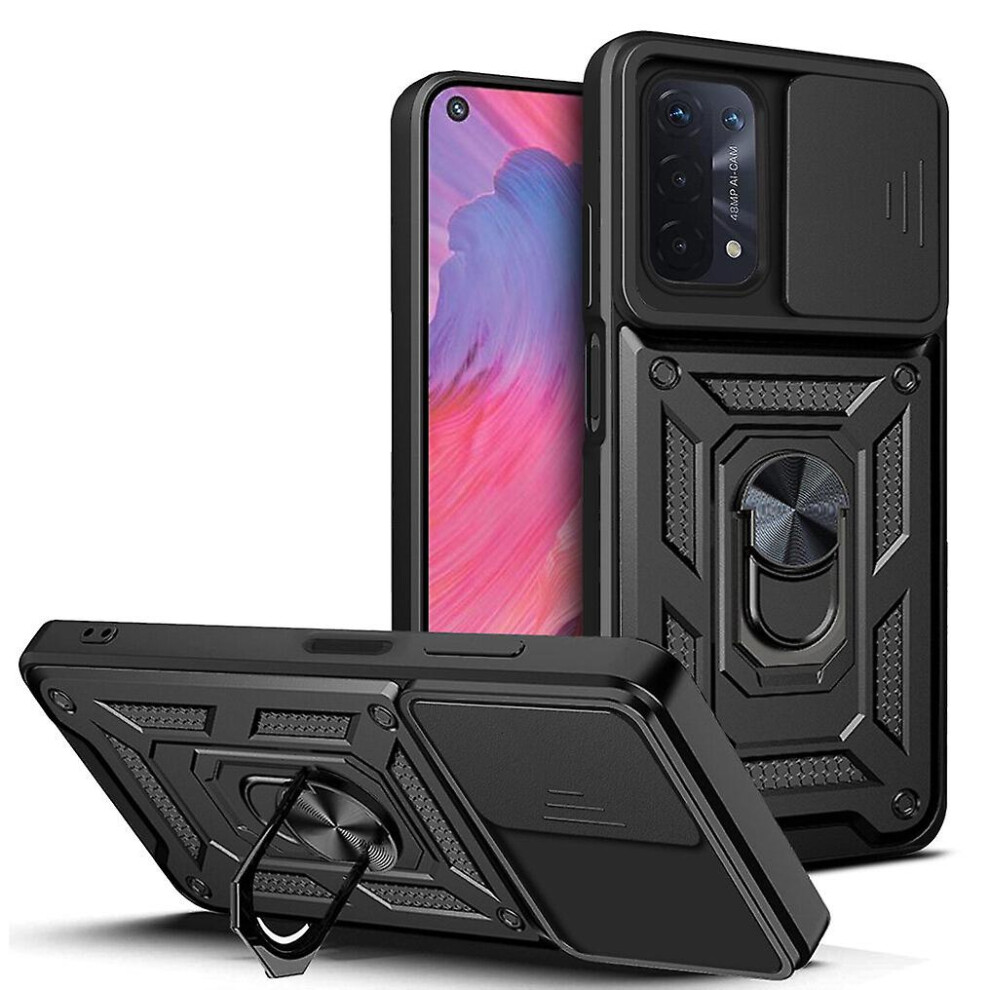Magnetic Phone Case Compatible Oppo A74 5G /A93 5G /A54 5G, Slide Camera Lens Protection And Built In 360 Rotatable Ring Holder: Black 7465757429949