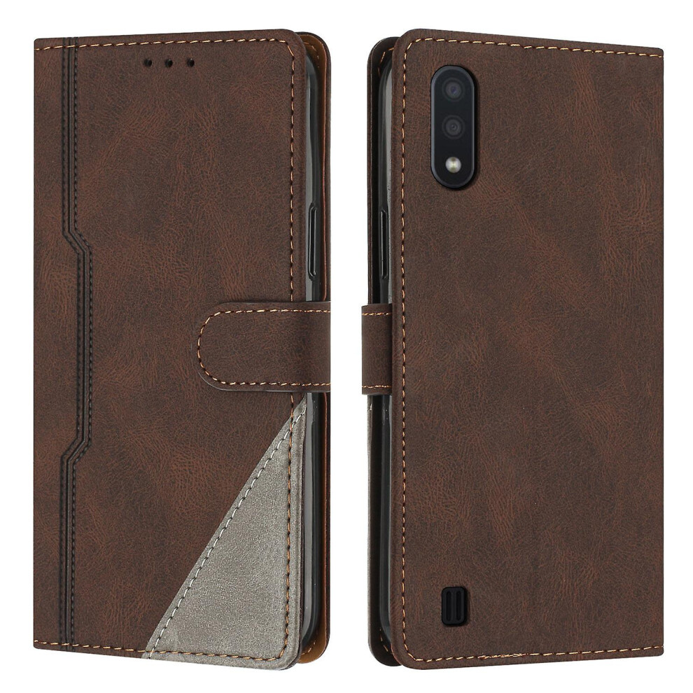 Leather Magnetic Clasp Case With Flip Wallet Stand Function Cover Compatible Samsung A01 M01: Brown 7465757429901
