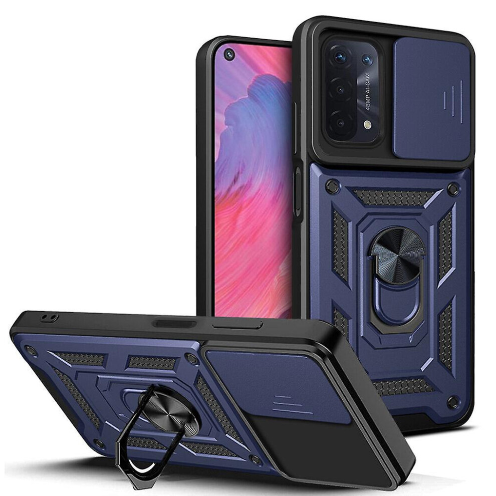 Magnetic Phone Case Compatible Oppo A74 5G /A93 5G /A54 5G, Slide Camera Lens Protection And Built In 360 Rotatable Ring Holder: Blue 7465757429956