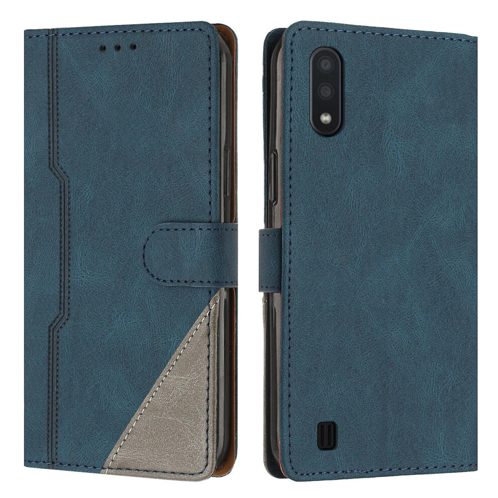 Leather Magnetic Clasp Case With Flip Wallet Stand Function Cover Compatible Samsung A01 M01: Blue 7465757429895